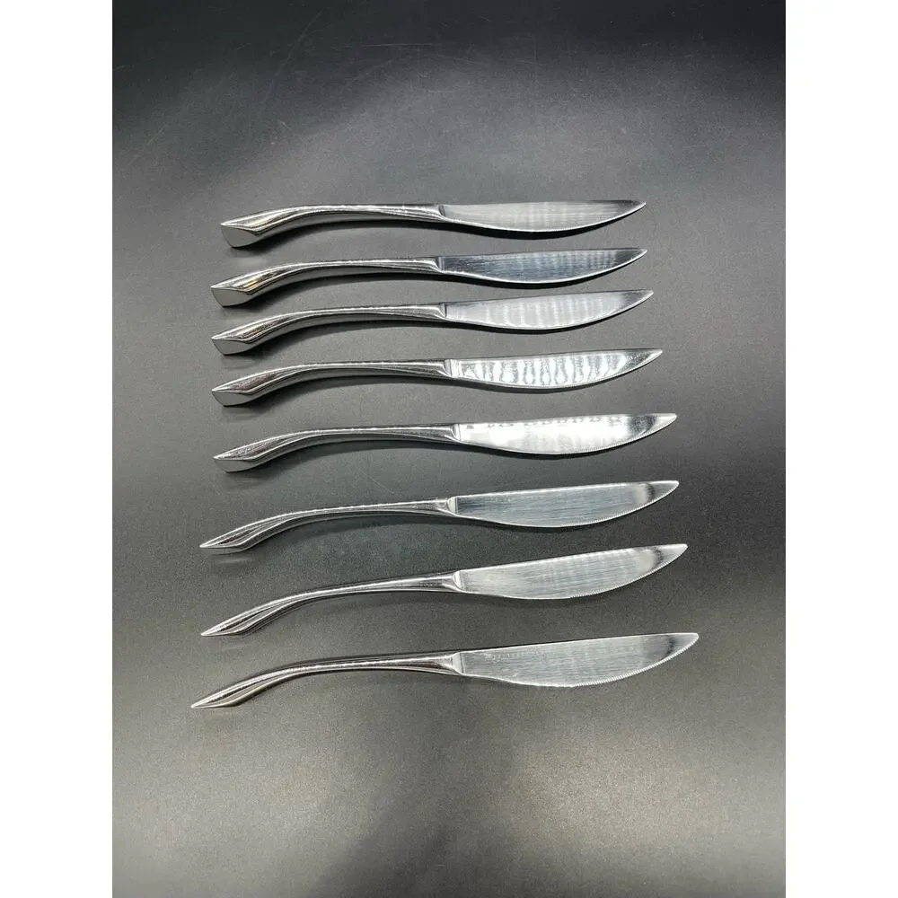 Pottery Barn Set of 8 Knives Heavy Weighted Handle with Unique Shape